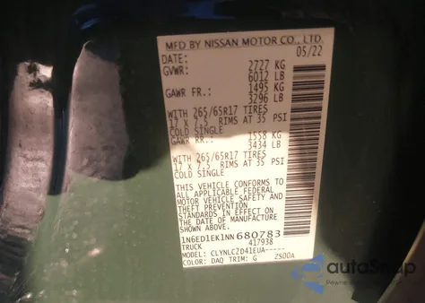 2022 Nissan Frontier Sv 4X4 z USA, uszkodzony, nr VIN 1N6ED1EK1NN680783